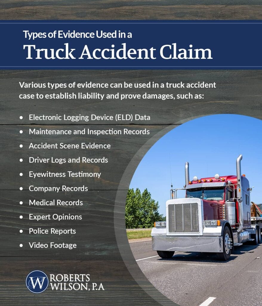 types of truck accident claim evidence - Roberts Wilson, P.A.